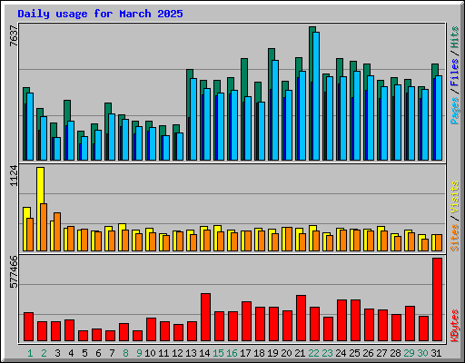 Daily usage for March 2025